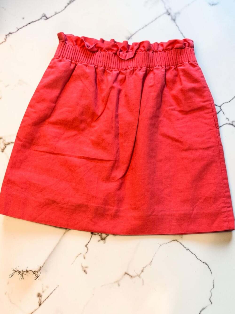 J. Crew Coral Pink Linen Blend Smocked Ruffle Waist Mini Skirt Size 0